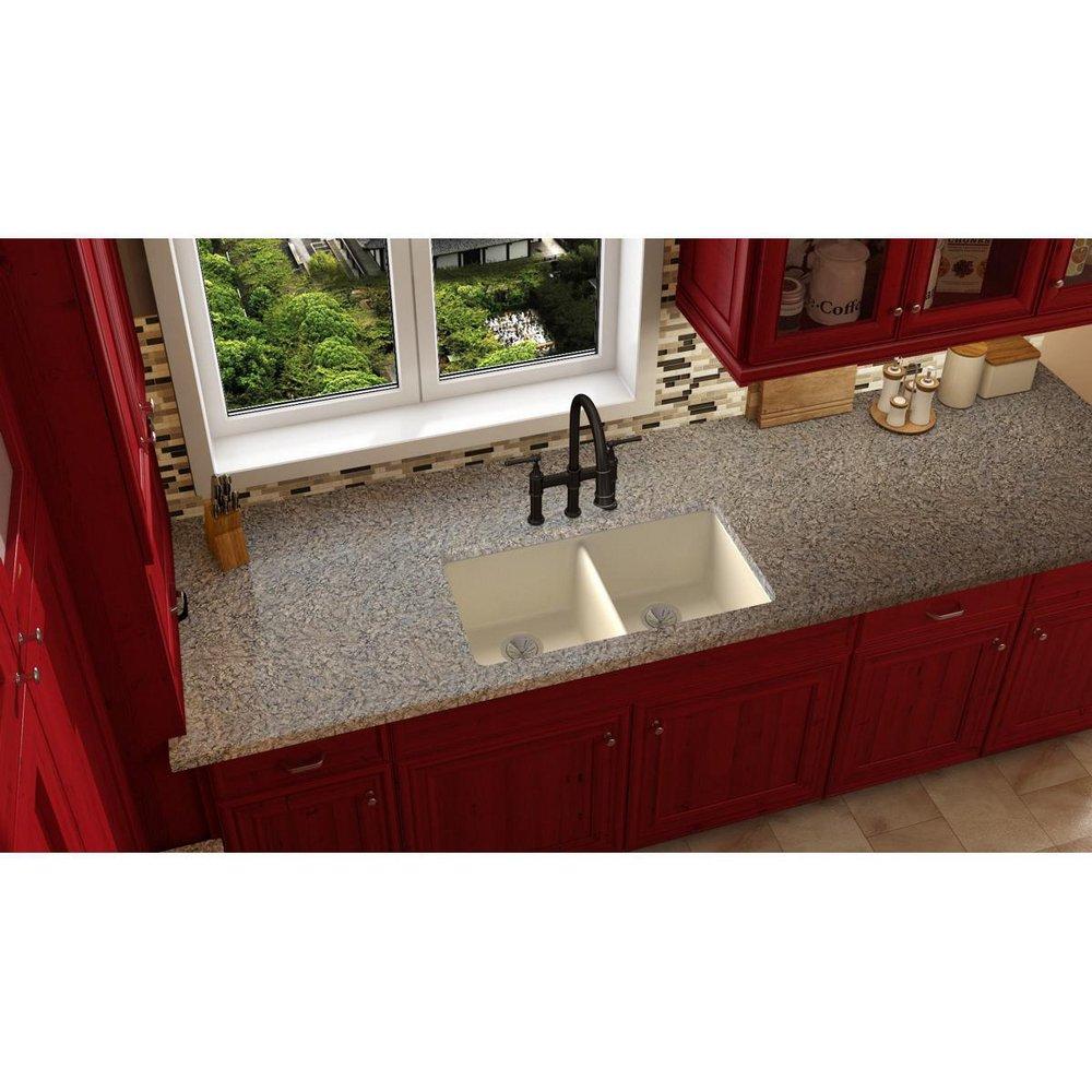 Elkay Parchment 33 x 18-1/2 in. No Hole Composite Double Bowl Undermount Kitchen Sink 
