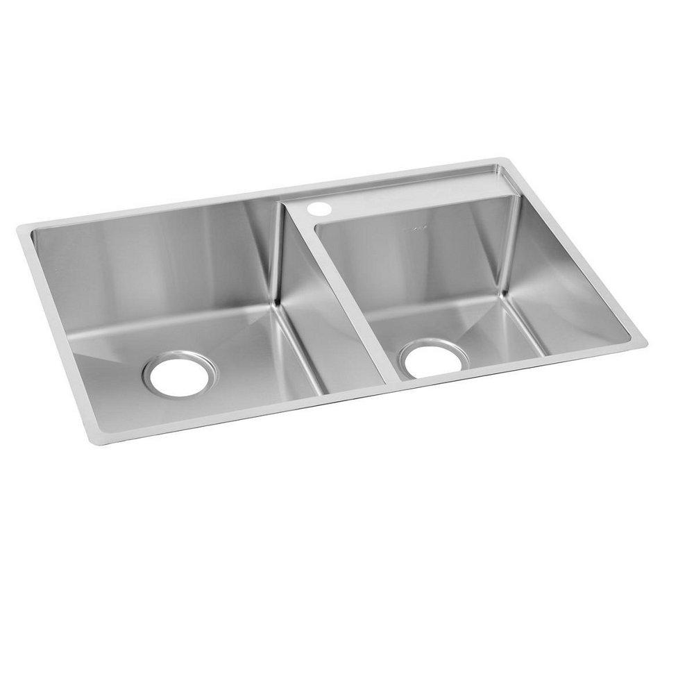 Elkay Polished Satin 18 GAUGE STAINLESS STEEL 32.5 X 20.5 X 9 DOUBLE BOWL UNDERMOUNT LOWERED DECK KITCHEN SINK 
