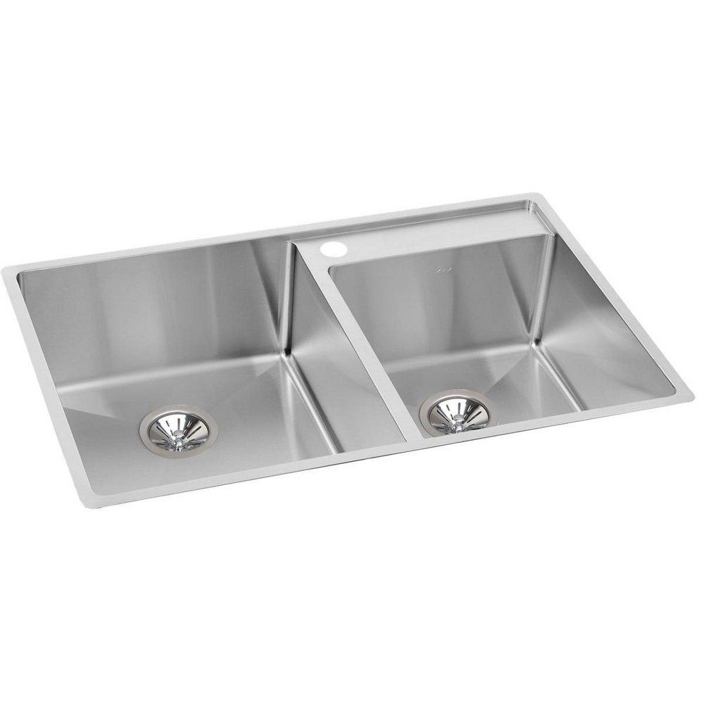 Elkay Brushed Nickel 32-1/2 x 20-1/2 in. Stainless Steel Double Bowl Undermount Kitchen Sink in Polished Satin 