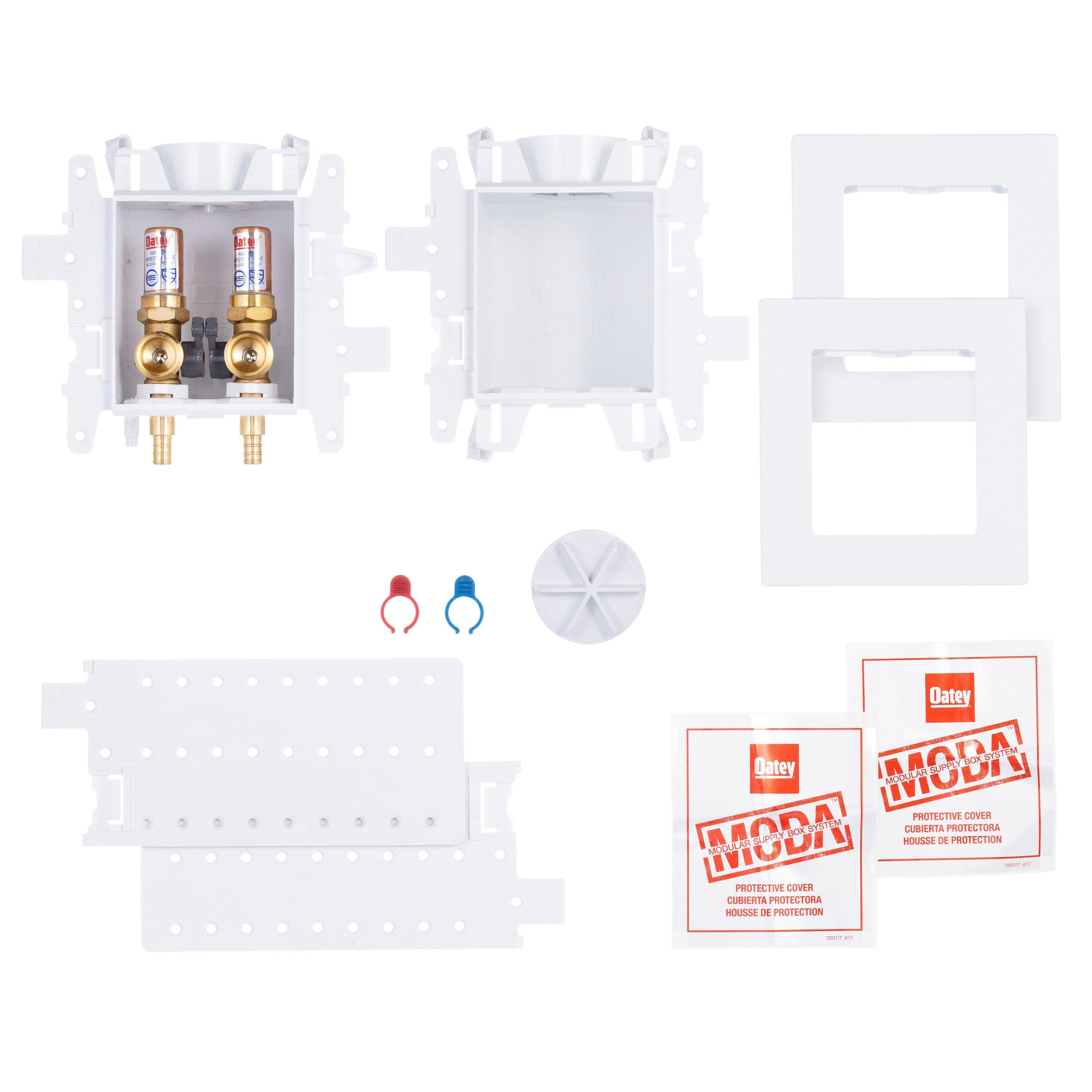 Oatey&reg; White Push-Connect Washing Machine Outlet Box with Hammer Arrestor and Standard Pack 
