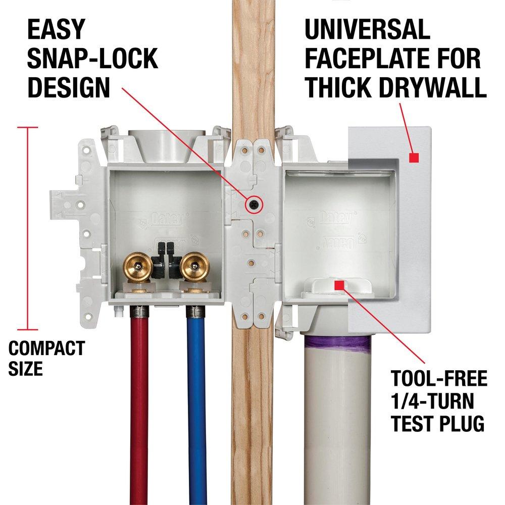 Oatey&reg; White Push-Connect Washing Machine Outlet Box with Hammer Arrestor and Standard Pack 
