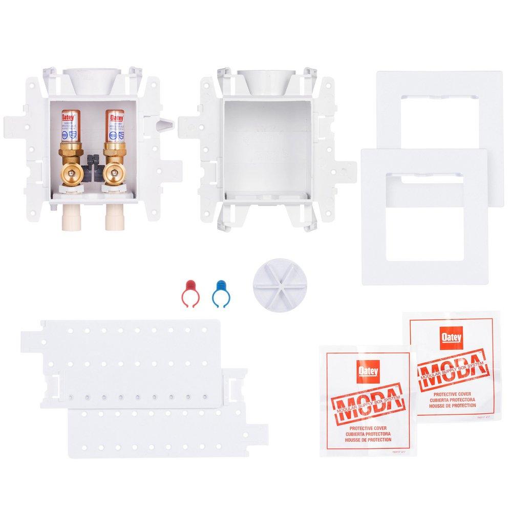 Oatey&reg; White Push-Connect Washing Machine Outlet Box with Hammer Arrestor and Standard Pack 