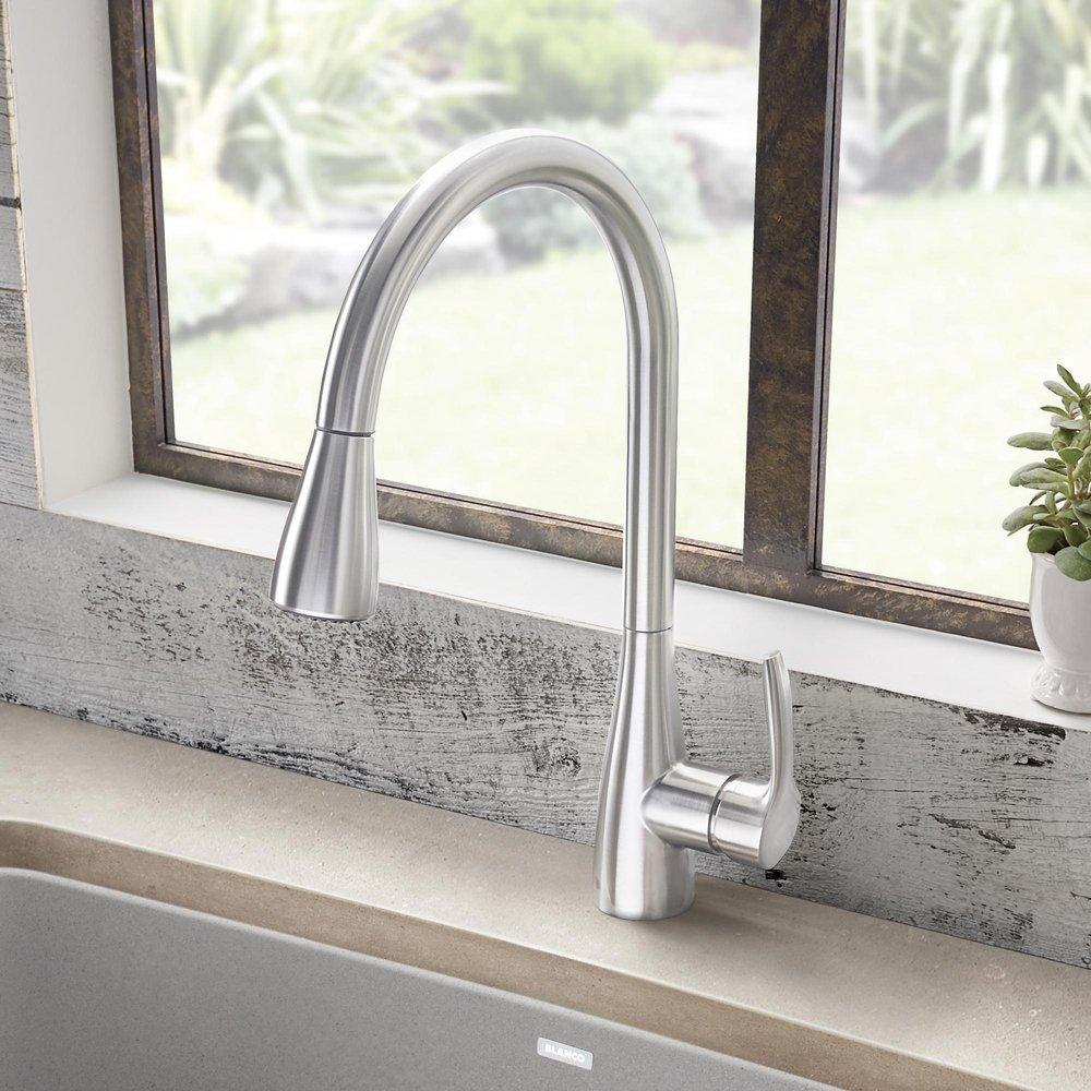 BLANCO PVD Steel 1.5 gpm 1-Hole Deck Mount Kitchen Faucet with Single Lever Handle 