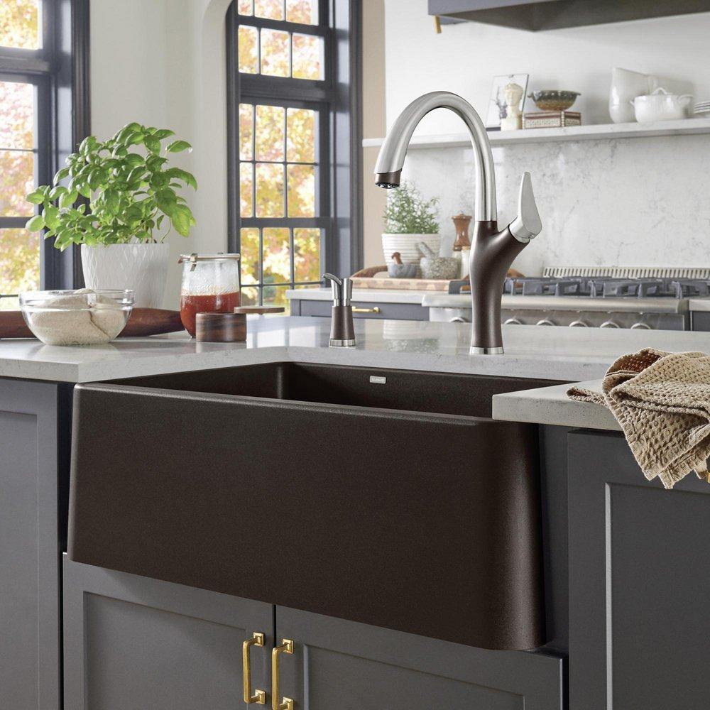 BLANCO Cafe 33 x 19 in. No-Hole Composite Single Bowl Apron Front Kitchen Sink 