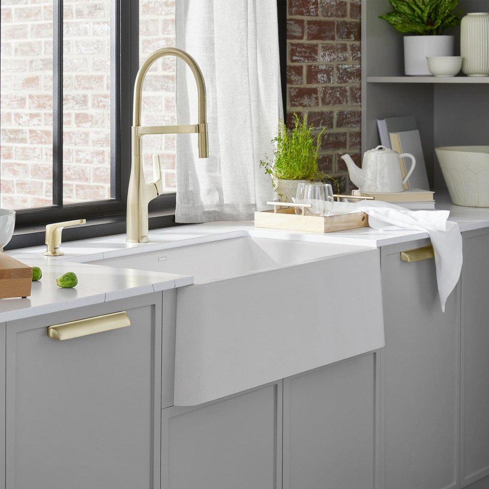 BLANCO White 33 x 19 in. No-Hole Composite Single Bowl Apron Front Kitchen Sink 