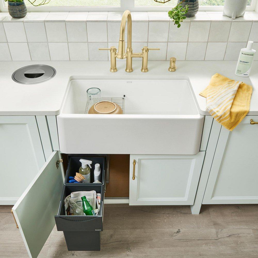 BLANCO White 33 x 19 in. No-Hole Composite Single Bowl Apron Front Kitchen Sink 
