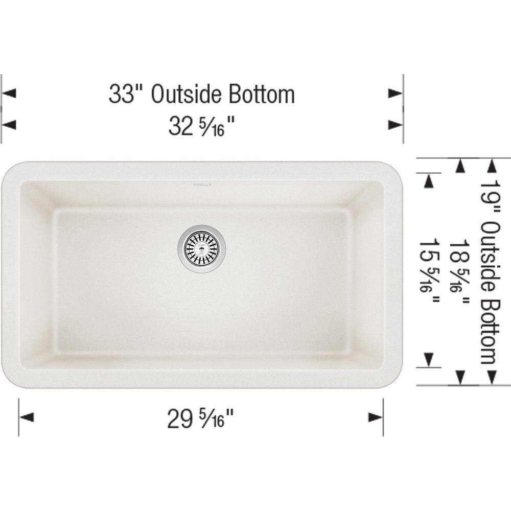 BLANCO White 33 x 19 in. No-Hole Composite Single Bowl Apron Front Kitchen Sink 