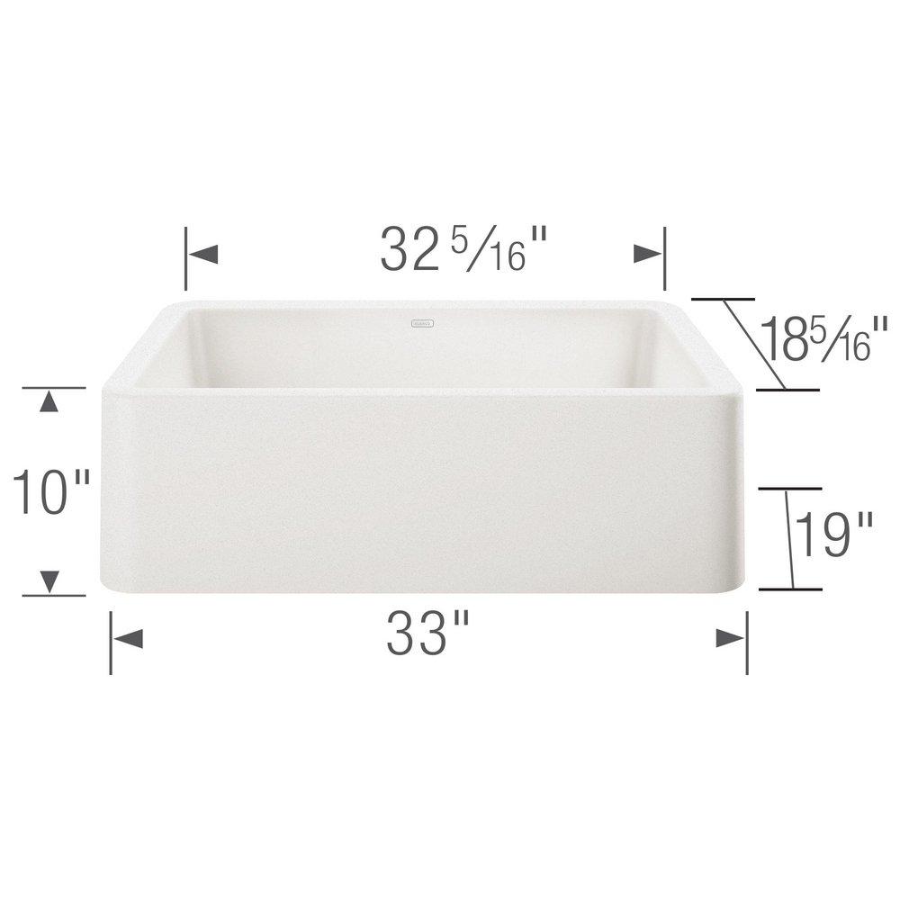 BLANCO White 33 x 19 in. No-Hole Composite Single Bowl Apron Front Kitchen Sink 