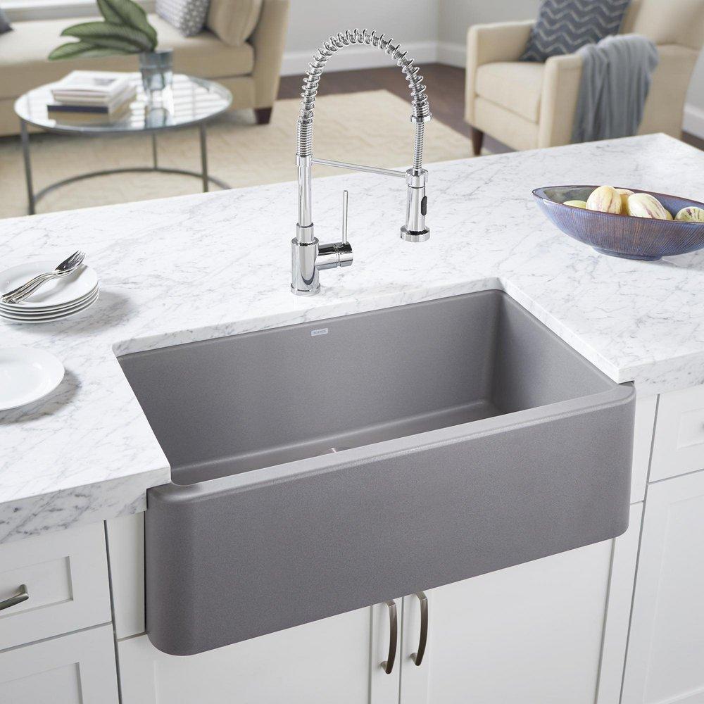 BLANCO Metallic Grey 33 x 19 in. Composite Single Bowl Farmhouse Kitchen Sink 
