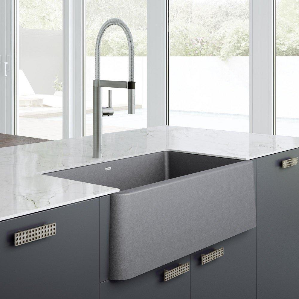 BLANCO Metallic Grey 33 x 19 in. Composite Single Bowl Farmhouse Kitchen Sink 