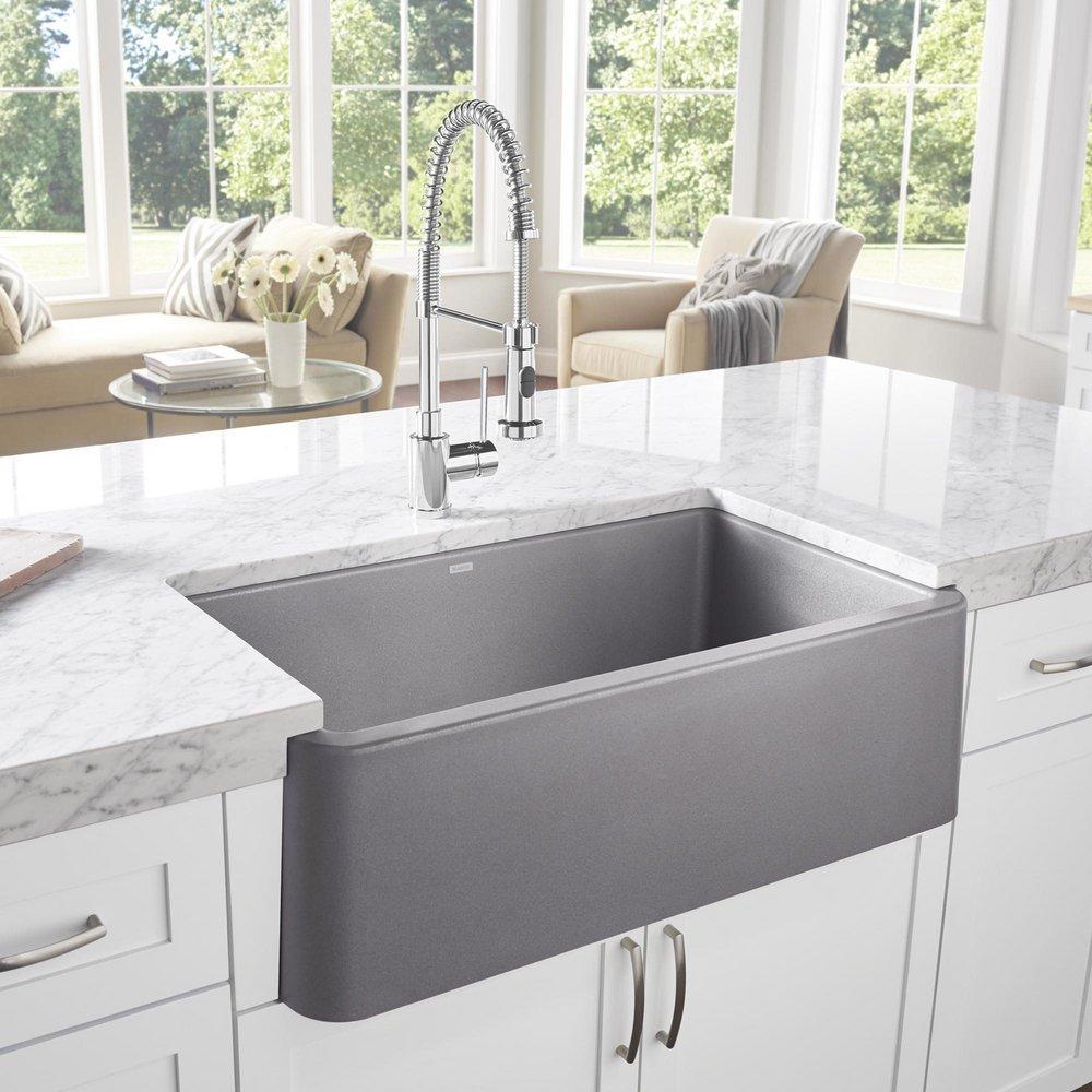 BLANCO Metallic Grey 33 x 19 in. Composite Single Bowl Farmhouse Kitchen Sink 