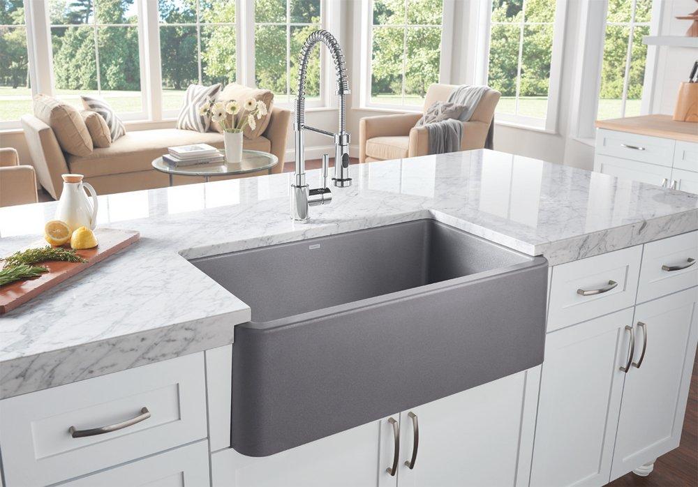 BLANCO Metallic Grey 33 x 19 in. Composite Single Bowl Farmhouse Kitchen Sink 