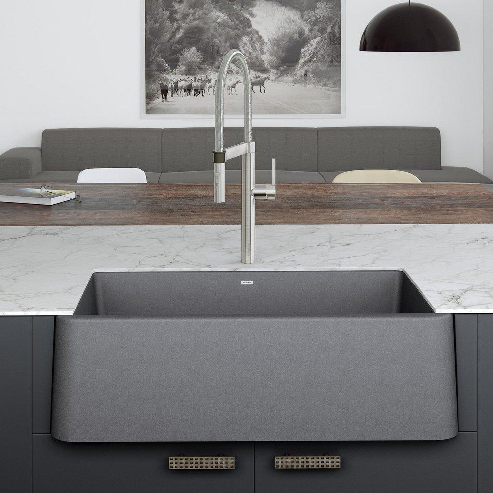 BLANCO Metallic Grey 33 x 19 in. Composite Single Bowl Farmhouse Kitchen Sink 