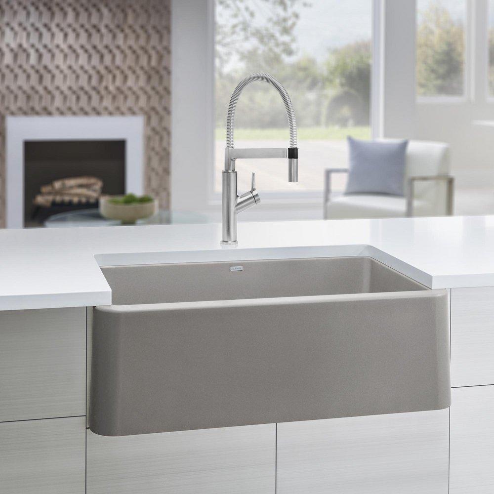 BLANCO Truffle 33 x 19 in. No-Hole Composite Single Bowl Apron Front Kitchen Sink 
