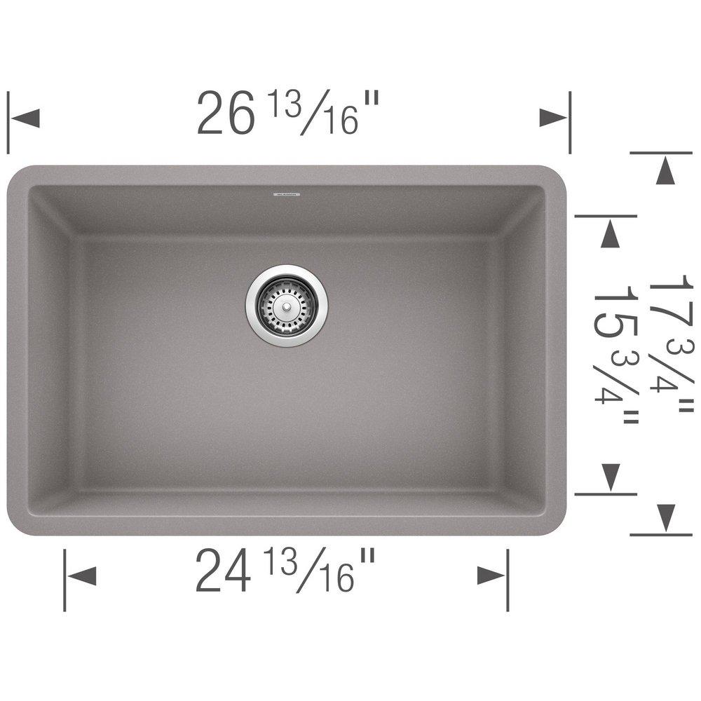 BLANCO Metallic Grey 26-13/16 x 17-3/4 in. No Hole Composite Single Bowl Undermount Kitchen Sink 