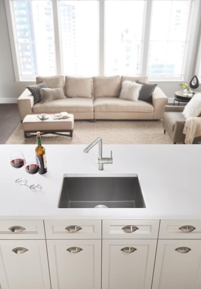 BLANCO Metallic Grey 23-1/2 x 17-3/4 in. No Hole Composite Single Bowl Undermount Kitchen Sink 