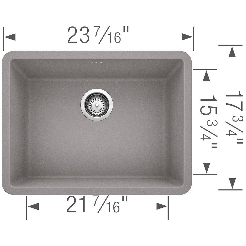 BLANCO Metallic Grey 23-1/2 x 17-3/4 in. No Hole Composite Single Bowl Undermount Kitchen Sink 