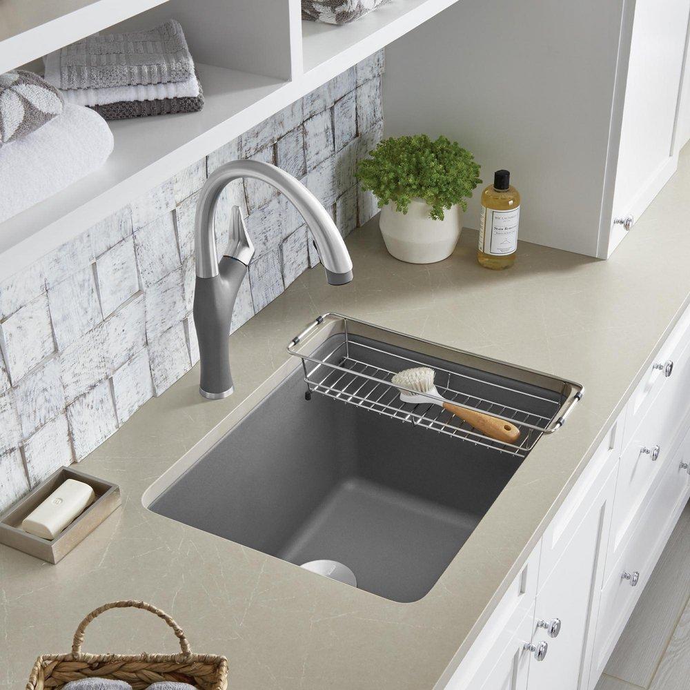 BLANCO Cinder 1-Hole 1-Bowl Drop-In and Undermount Laundry Sink with Rear Center Drain 