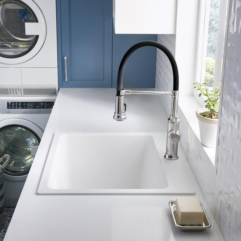 BLANCO White 1-Hole 1-Bowl Drop-In and Undermount Laundry Sink with Rear Center Drain 