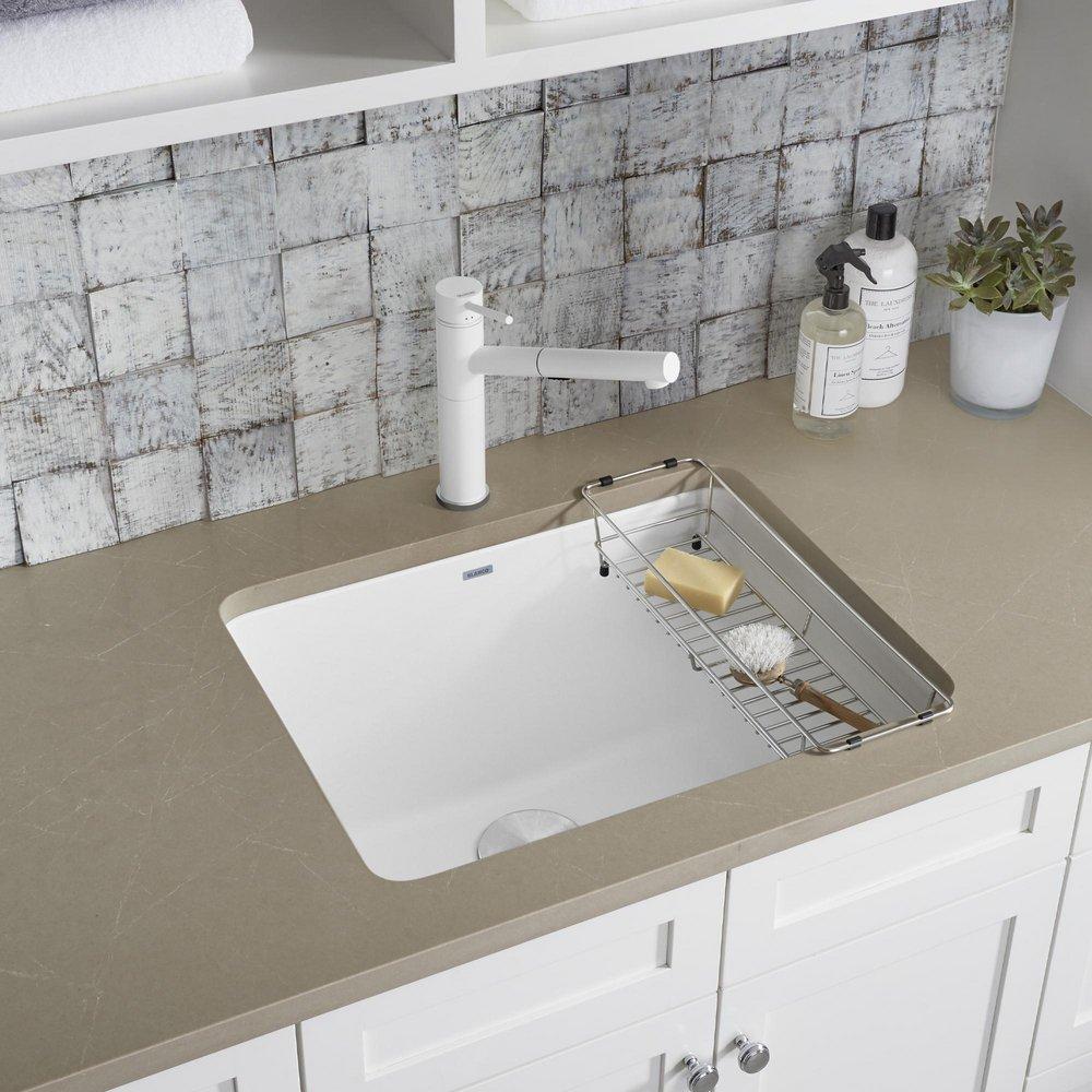 BLANCO White 1-Hole 1-Bowl Drop-In and Undermount Laundry Sink with Rear Center Drain 