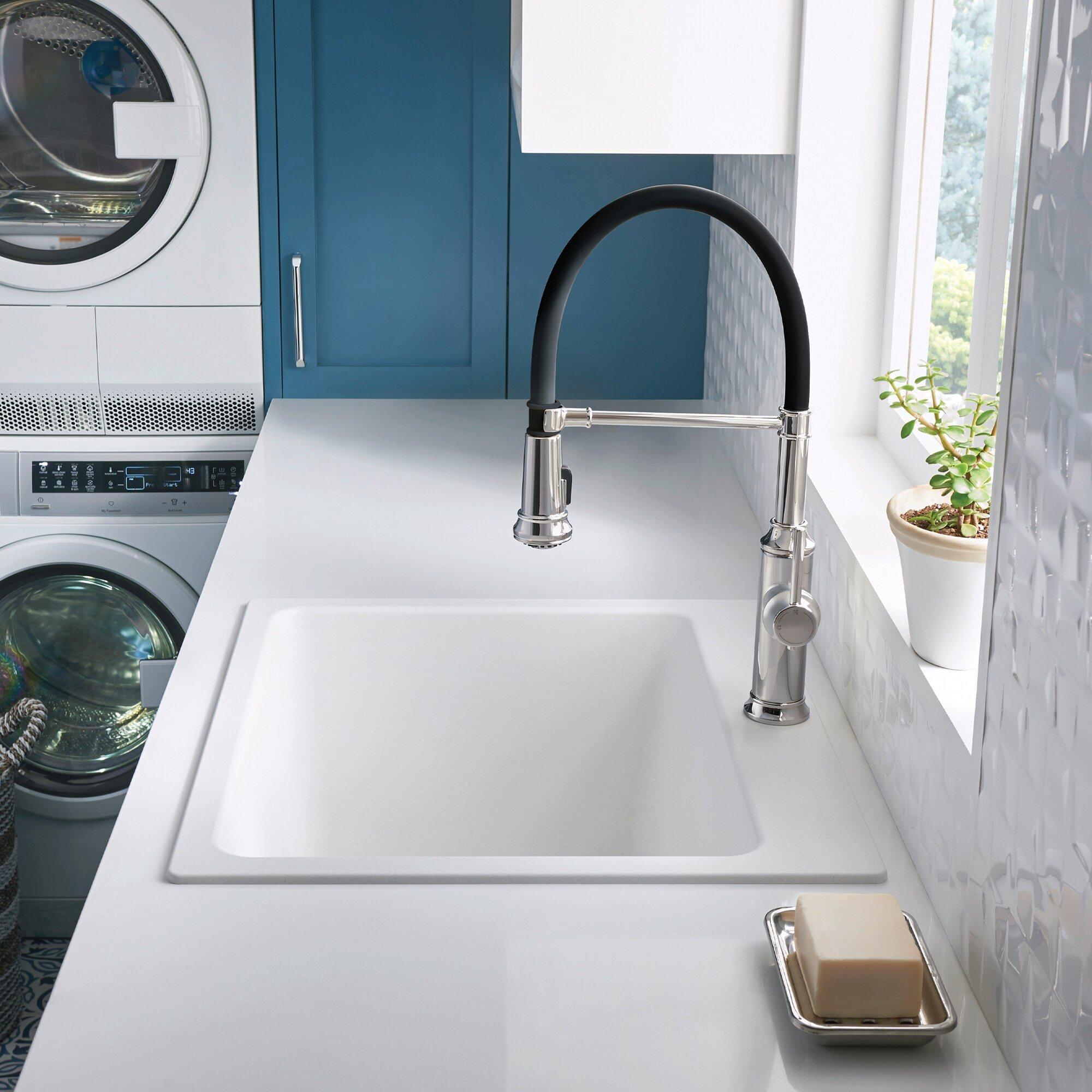 BLANCO White 1-Hole 1-Bowl Drop-In and Undermount Laundry Sink with Rear Center Drain 