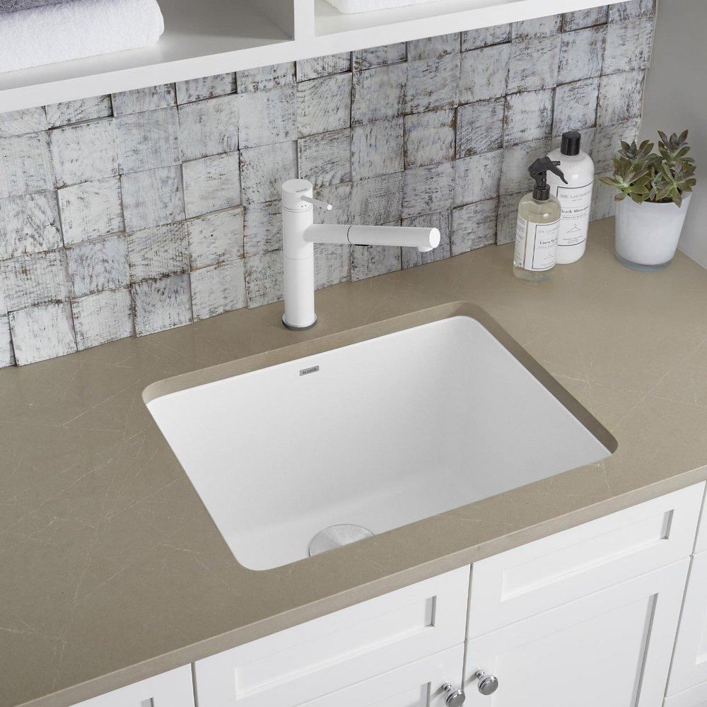 BLANCO White 1-Hole 1-Bowl Drop-In and Undermount Laundry Sink with Rear Center Drain 