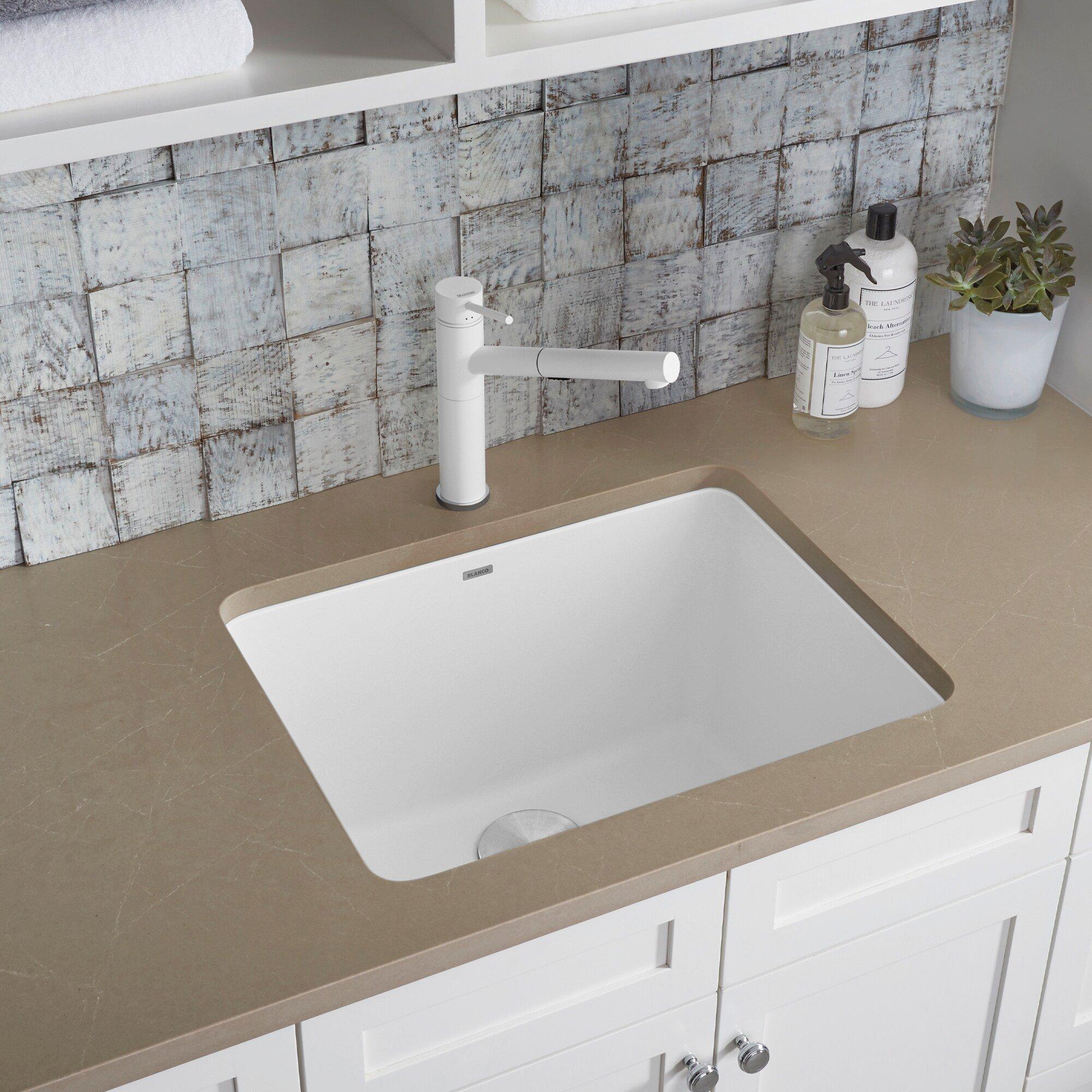 BLANCO White 1-Hole 1-Bowl Drop-In and Undermount Laundry Sink with Rear Center Drain 