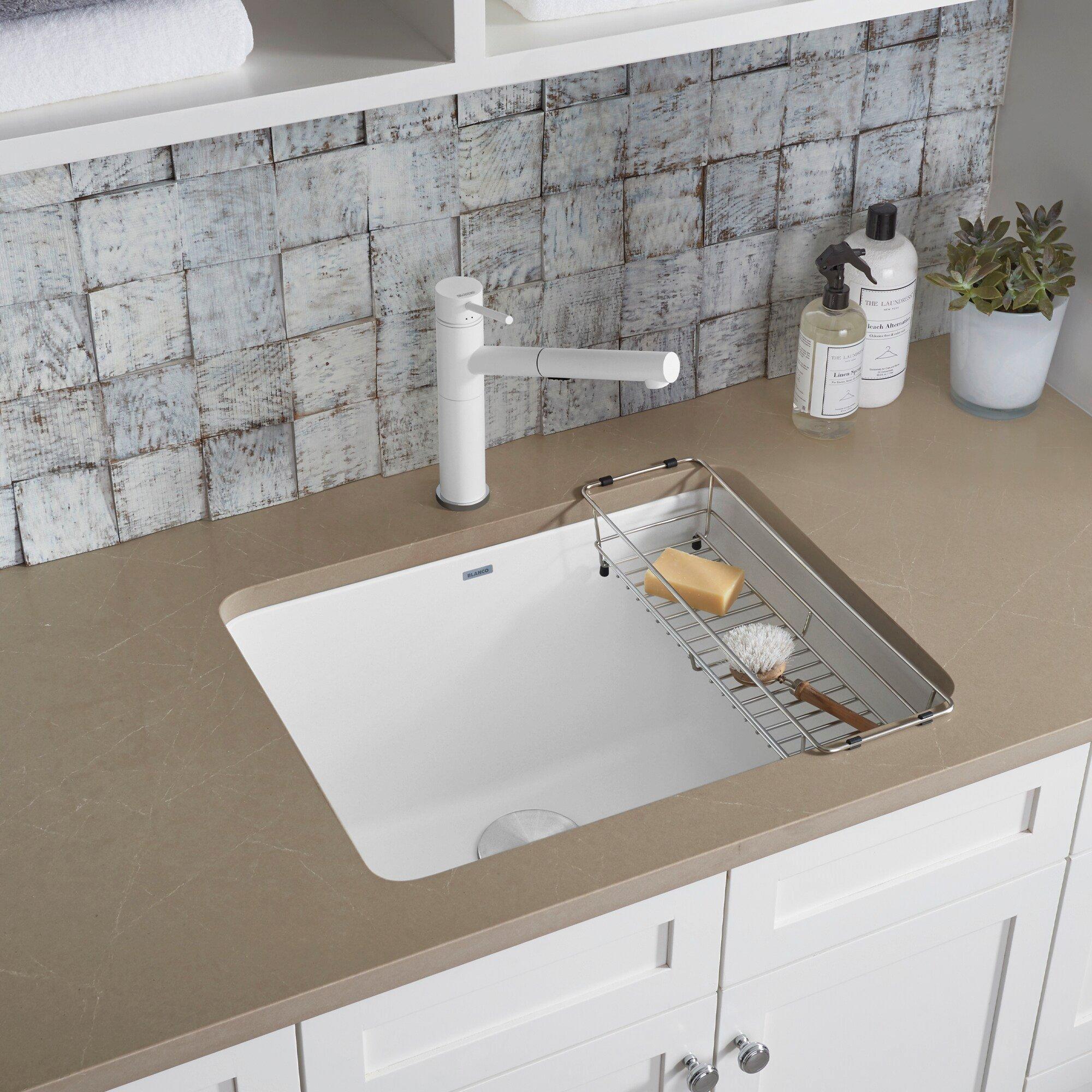 BLANCO White 1-Hole 1-Bowl Drop-In and Undermount Laundry Sink with Rear Center Drain 