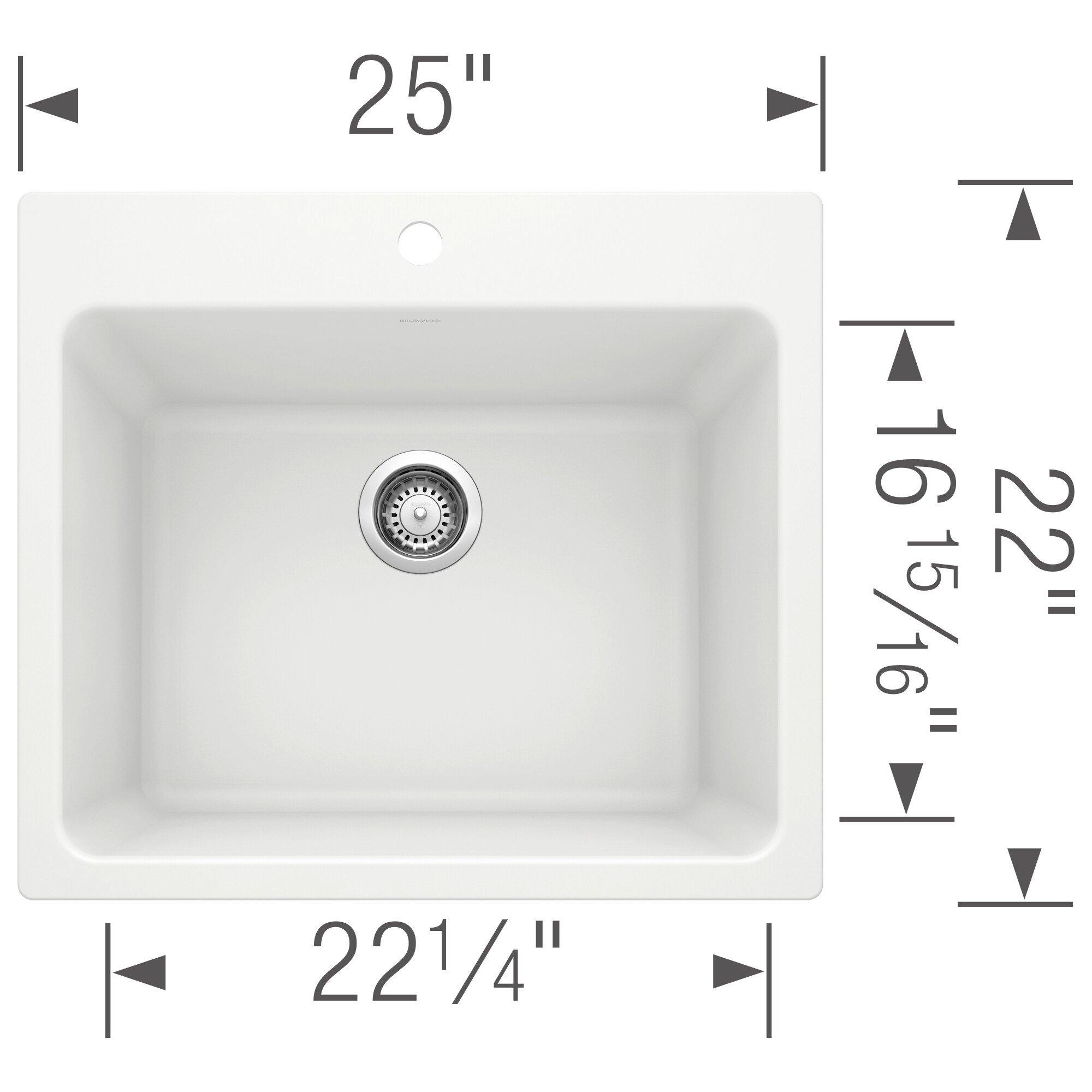 BLANCO White 1-Hole 1-Bowl Drop-In and Undermount Laundry Sink with Rear Center Drain 