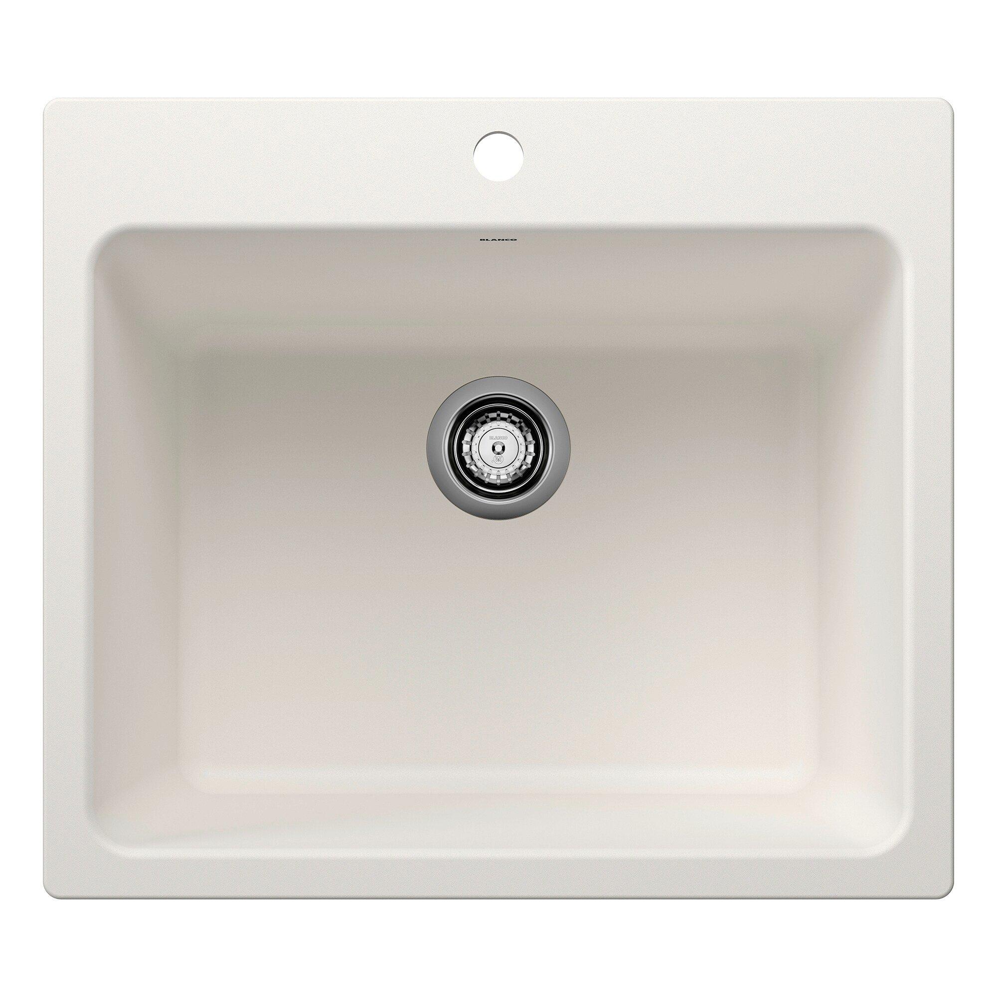 BLANCO White 1-Hole 1-Bowl Drop-In and Undermount Laundry Sink with Rear Center Drain 