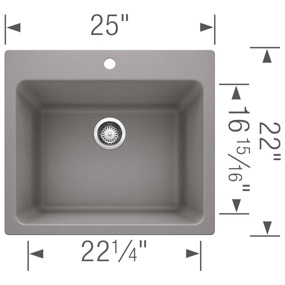 BLANCO Metallic Grey 1-Hole 1-Bowl Drop-In and Undermount Laundry Sink with Rear Center Drain 