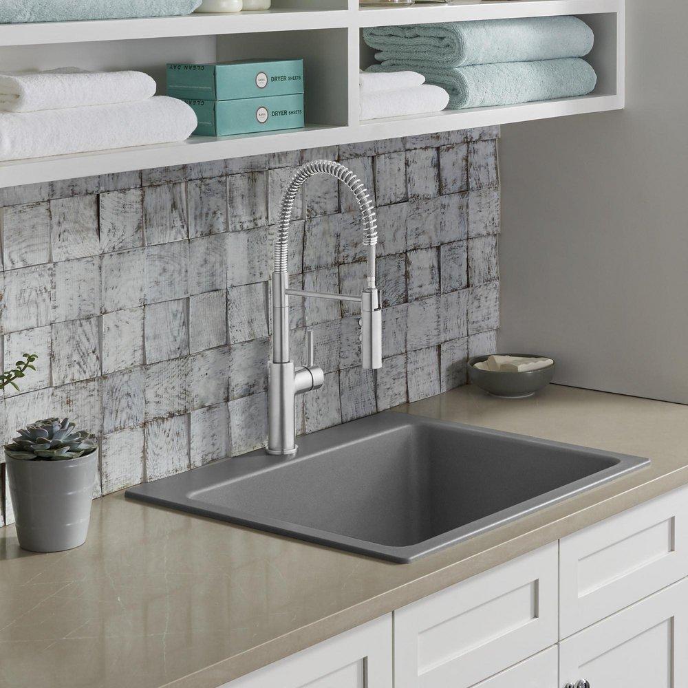 BLANCO Metallic Grey 1-Hole 1-Bowl Drop-In and Undermount Laundry Sink with Rear Center Drain 