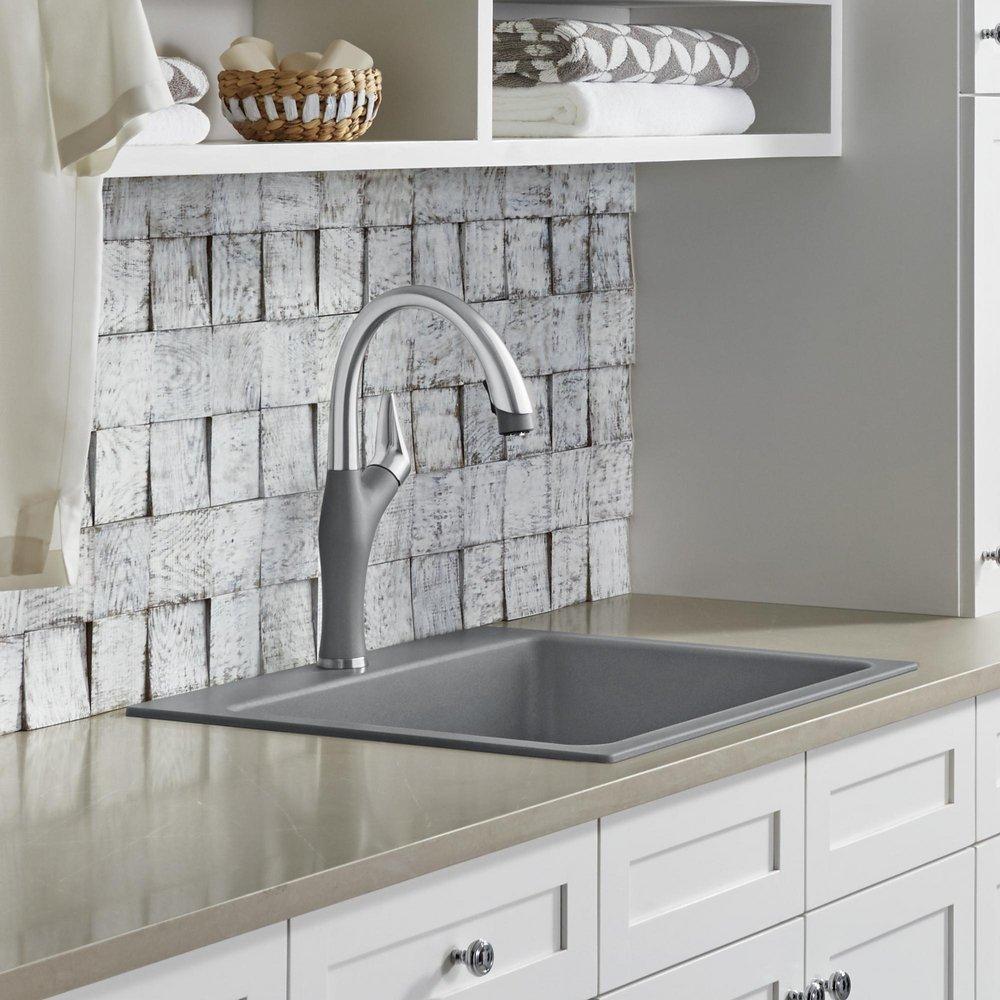 BLANCO Metallic Grey 1-Hole 1-Bowl Drop-In and Undermount Laundry Sink with Rear Center Drain 
