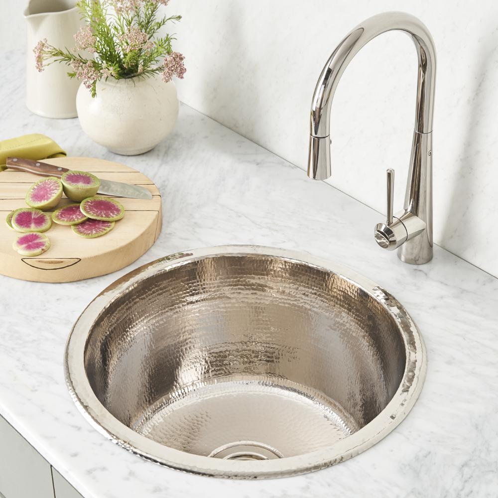 Native Trails Polished Nickel 17-3/4 x 17-3/4 in. Dual Mount Copper Bar Sink 