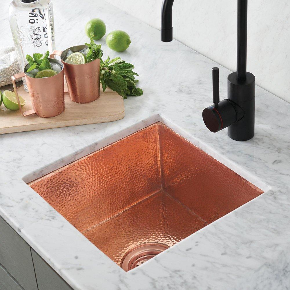 Native Trails Polished Copper 15 x 15 in. Undermount Hammered Recycled Copper Bar Sink 