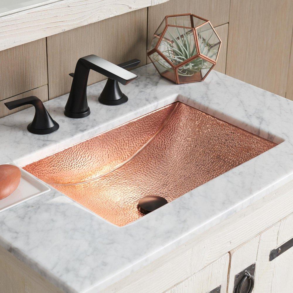Native Trails Polished Copper 21 x 15 in. 1-Bowl Undermount Hammered Copper Rectangular Bathroom Sink 