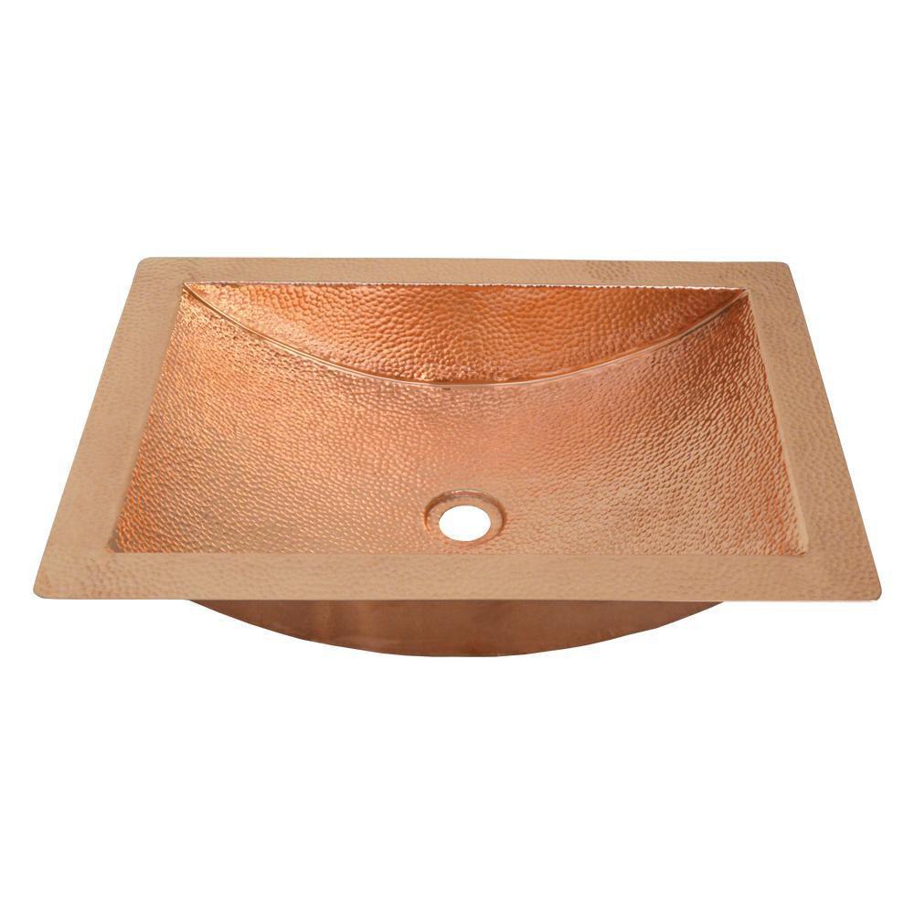 Native Trails Polished Copper 21 x 15 in. 1-Bowl Undermount Hammered Copper Rectangular Bathroom Sink 