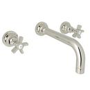 Wall Mount Widespread Bathroom Sink Faucet with Double Cross Handle in Polished Nickel