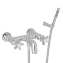 Cross Handle Wall Mount Exposed Tub Set with Hand Shower in Polished Chrome
