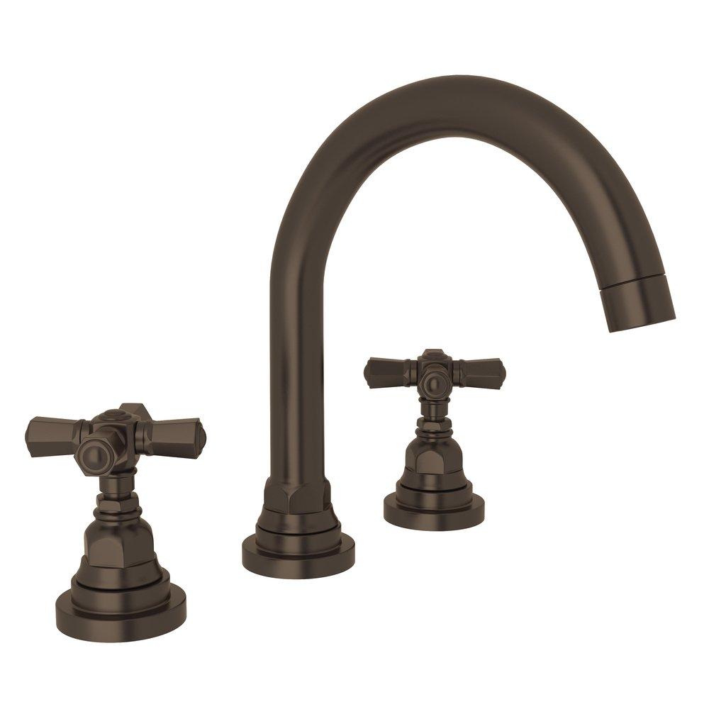 ROHL&reg; Tuscan Brass Two Handle Widespread Bathroom Sink Faucet Cross Handle 