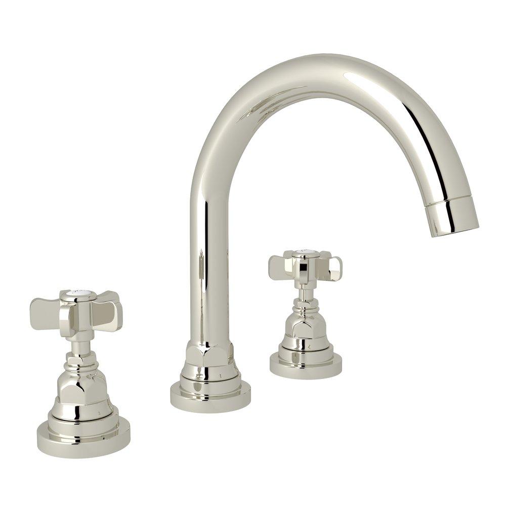 ROHL&reg; Polished Nickel Two Handle Widespread Bathroom Sink Faucet Cross Handle 