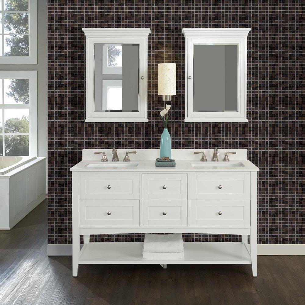 Fairmont Designs Polar White SHAKER AMERICANA 60 DOUBLE BOWL VANITY - OPEN SHELF - POLAR WHITE 
