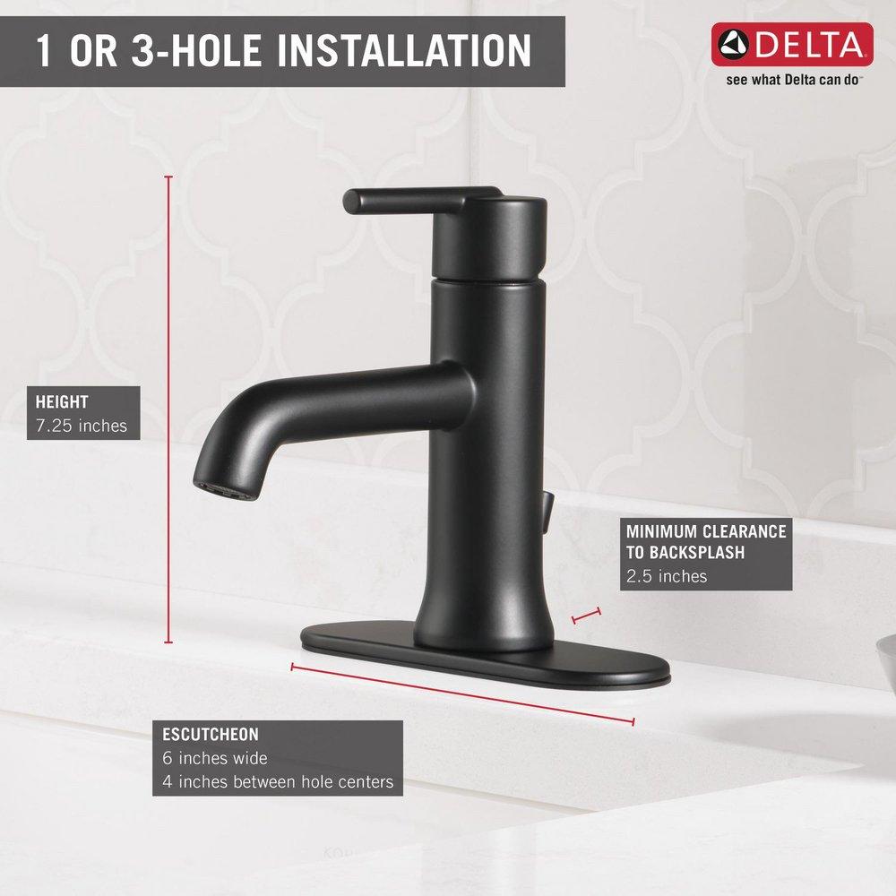 Delta Faucet Matte Black Single Handle Monoblock Bathroom Sink Faucet with Metal Pop-Up Drain Assembly 