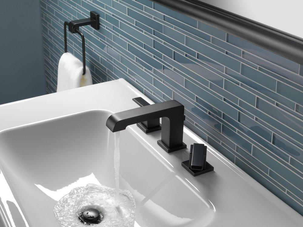 Delta Faucet Matte Black Two Handle Widespread Bathroom Sink Faucet with Metal Pop-Up Drain Assembly 