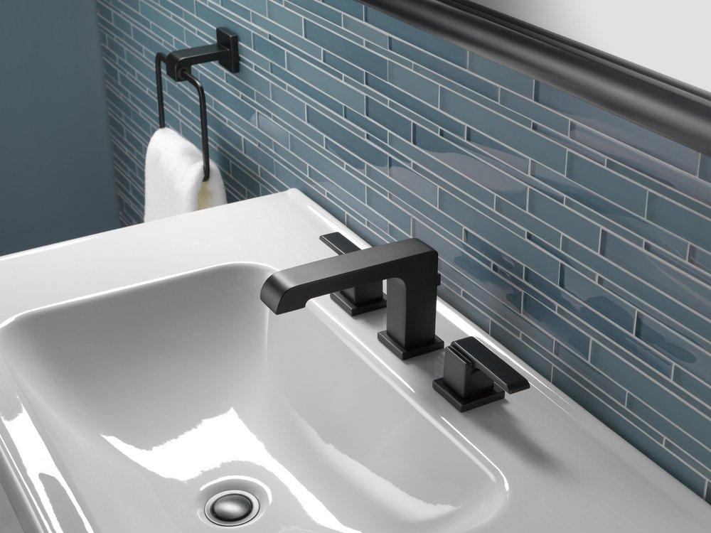 Delta Faucet Matte Black Two Handle Widespread Bathroom Sink Faucet with Metal Pop-Up Drain Assembly 
