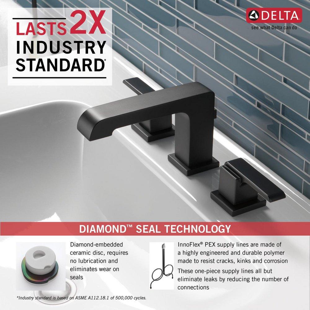 Delta Faucet Matte Black Two Handle Widespread Bathroom Sink Faucet with Metal Pop-Up Drain Assembly 