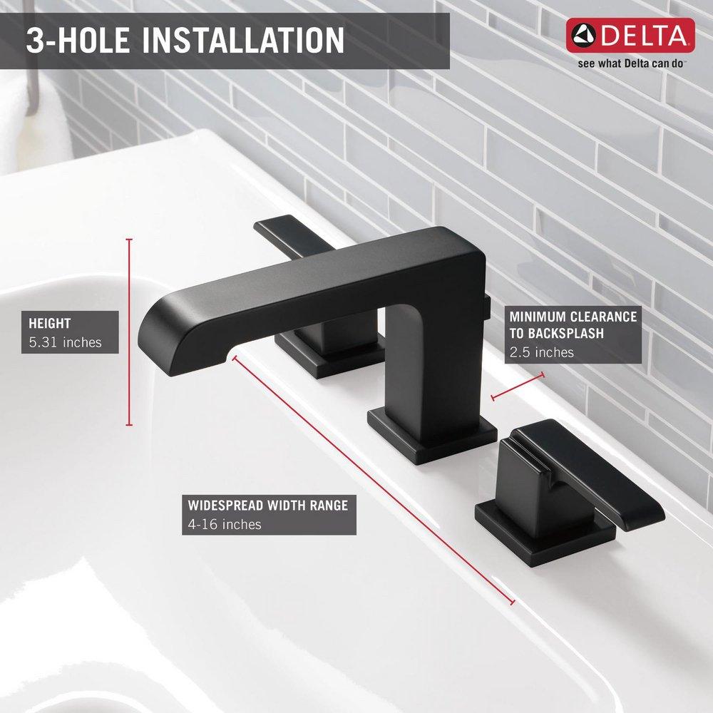 Delta Faucet Matte Black Two Handle Widespread Bathroom Sink Faucet with Metal Pop-Up Drain Assembly 
