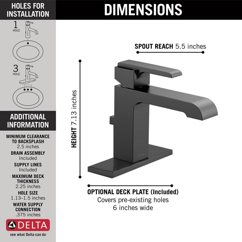 Delta Faucet Matte Black Single Handle Monoblock Bathroom Sink Faucet with Metal Pop-Up Drain Assembly 