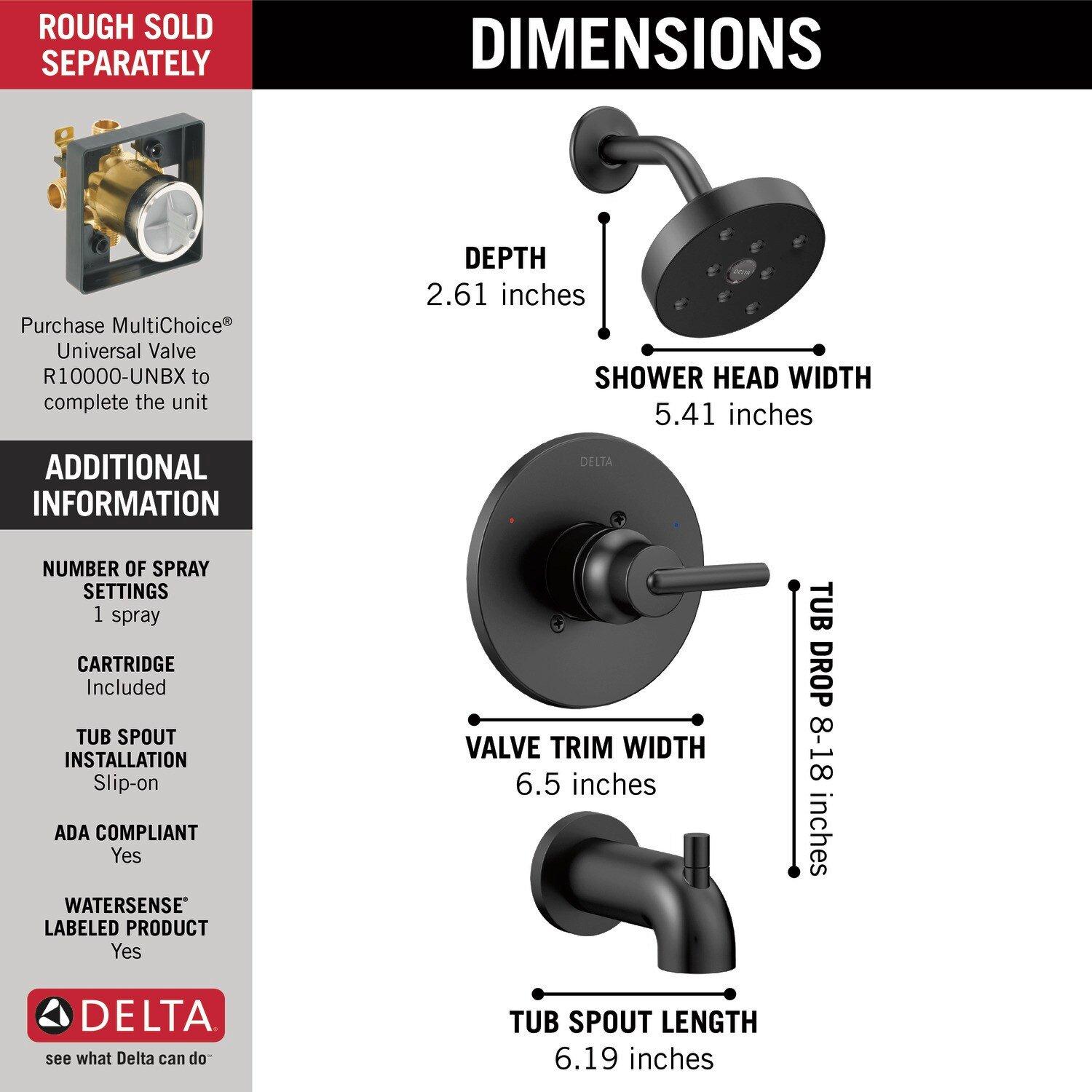 Delta Faucet Matte Black Single Handle Single Function Bathtub & Shower Faucet (Trim Only) 