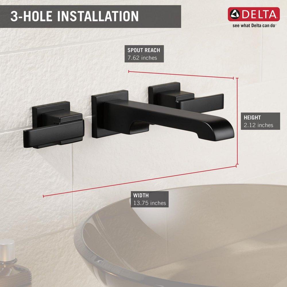 Delta Faucet Matte Black Two Handle Wall Mount Widespread Bathroom Sink Faucet 